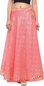 JABAMA Printed Women A-line Gold Skirt