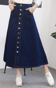 Achyutaya Fashion Solid Women A-line Blue Skirt