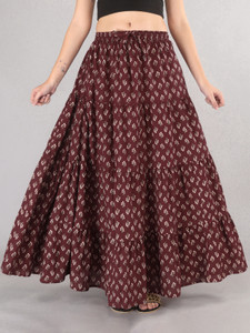 Fashioncutz Printed Women Gathered Maroon Skirt