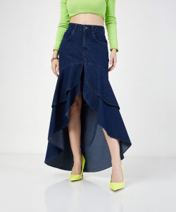 SASSAFRAS Solid Women A-line Dark Blue Skirt