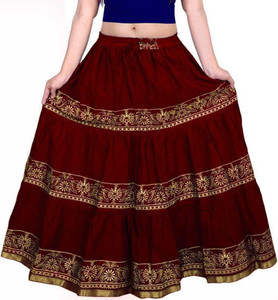 VIKALPS महिलाओं के लिए प्रिंटेड रेगुलर मैरून स्कर्ट