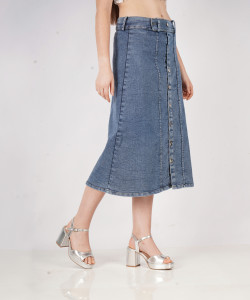 AKSHA CREATION Solid Women A-line Light Blue Skirt