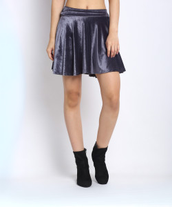 NEUDIS Solid Women Flared Grey Skirt