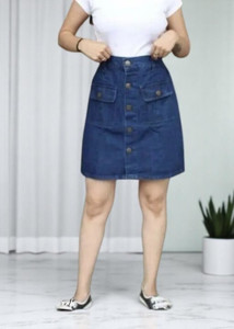 ATLY Solid Girls Straight Dark Blue Skirt