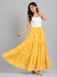 SHANKARTEXTILE Printed Women Flared Yellow Skirt