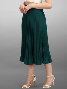 ZWERLON Solid Women Flared Dark Green Skirt