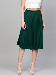 ROYAL TAYLOR Solid Women Pleated Green Skirt