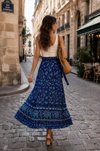 UrbanEra Printed Women Flared Blue Skirt