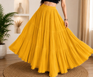 Creatifyfashion Solid Women Flared Yellow Skirt