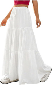 SAROJAA Solid Women Flared White Skirt