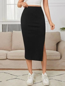 Fashionez Solid Women Pencil Black Skirt