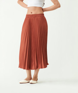AASK Solid Women Pleated Orange Skirt