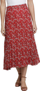 NUEVOSDAMAS Printed Women Flared Red Skirt