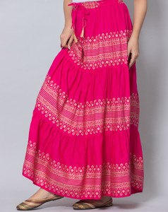 kumbhaj Printed Women Flared Pink Skirt