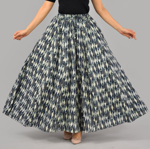 AARMAD Printed Women Flared White, Black Skirt