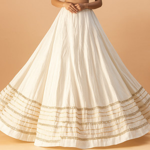 yaswashini Embroidered Women Flared White Skirt