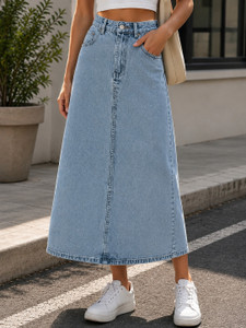 KOTTY Washed Women A-line Light Blue Skirt
