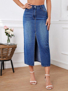 dolsia Solid Women Pencil Blue Skirt