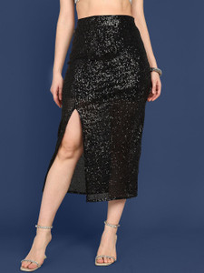 Mast & Harbour Embellished Women Pencil Black Skirt