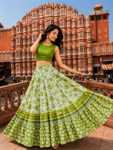 Gravel Grit Printed Women Flared Green Skirt