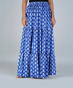 Kastoori Collection Floral Print Women Flared Blue Skirt