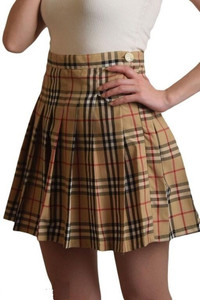 MAKEBOOL Checkered Women Pleated Brown, Beige Skirt