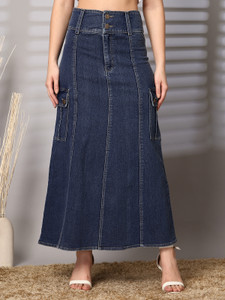 PLUSS Solid Women Regular Blue Skirt