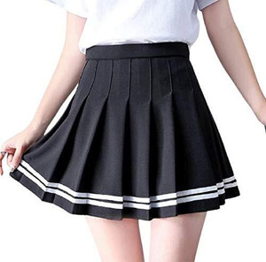 MAKEBOOL Checkered Women Pleated Black Skirt