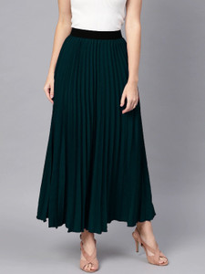 ZWERLON Solid Women Flared Green Skirt