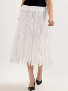 Srisreya Self Design Women Regular White Skirt