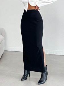 FabVerse Solid Women Regular Black Skirt