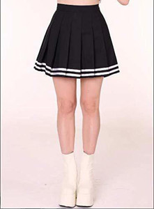 Cara Cola Striped Women Pleated Black Skirt