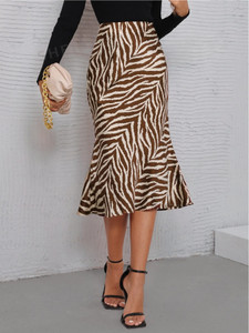 jo jo creation Printed, Solid Women Pencil Brown Skirt