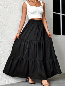 sarojani Solid Women Tiered Black Skirt