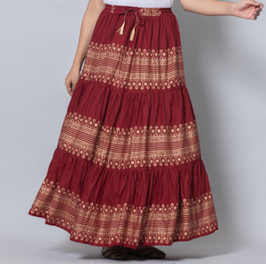 kumbhaj Printed Women Flared Maroon Skirt