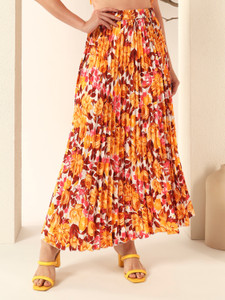 ZWERLON Printed Women Pleated Multicolor Skirt