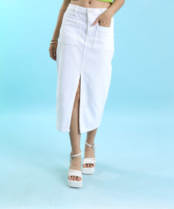 Tokyo Talkies Solid Women Straight White Skirt