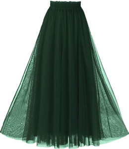 KAREEMAH Solid Women Gathered Dark Green Skirt