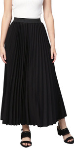 ZWERLON Solid Women Flared Black Skirt