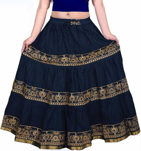 Krishika Printed Women Flared Dark Blue Skirt