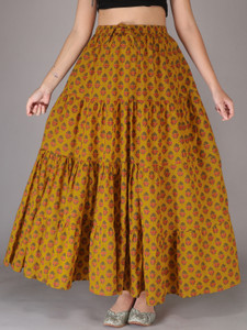 Neel Collection Printed Women Gathered Yellow Skirt
