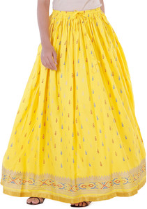 DaisySkirt महिलाओं के लिए प्रिंटेड फ्लेयर्ड पीला स्कर्ट