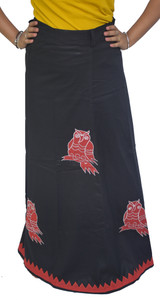 KheyaliBoutique Embroidered Women Wrap Around Black, Red Skirt