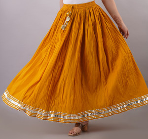 FABRR Solid Women Flared Yellow Skirt