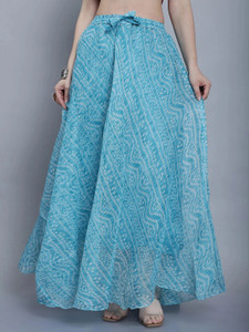 JABAMA Printed Women Flared Light Blue Skirt