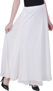 MUZUN Solid Women Flared White Skirt
