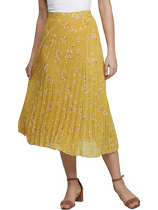 NUEVOSDAMAS Printed Women Flared Yellow Skirt