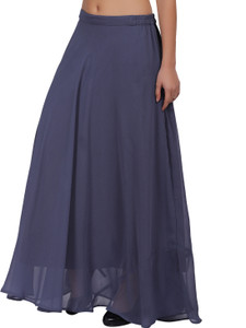 MUZUN Solid Women Flared Grey Skirt