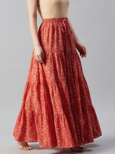 MFGIVA Printed Women Tiered Orange Skirt