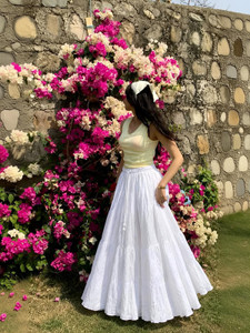 RUTIONS Printed Women Gathered White Skirt